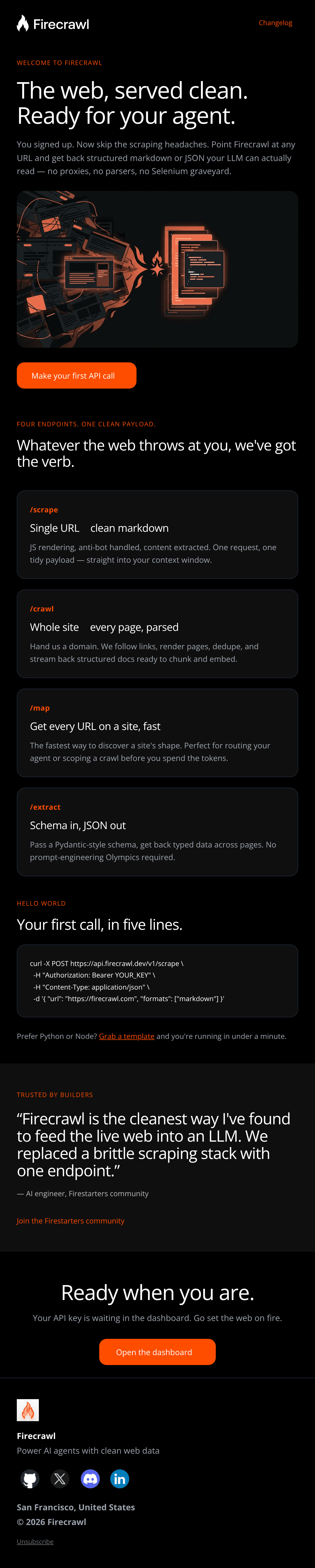 Firecrawl Welcome email design