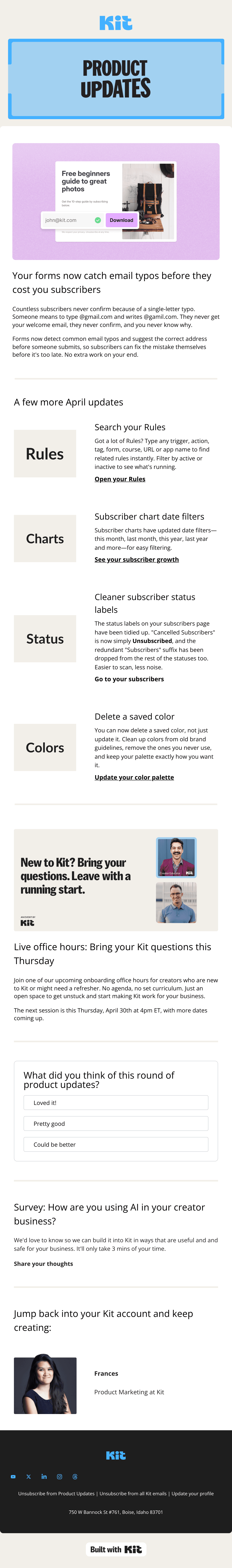 ดีไซน์อีเมล Kit Product Updates: April 2026