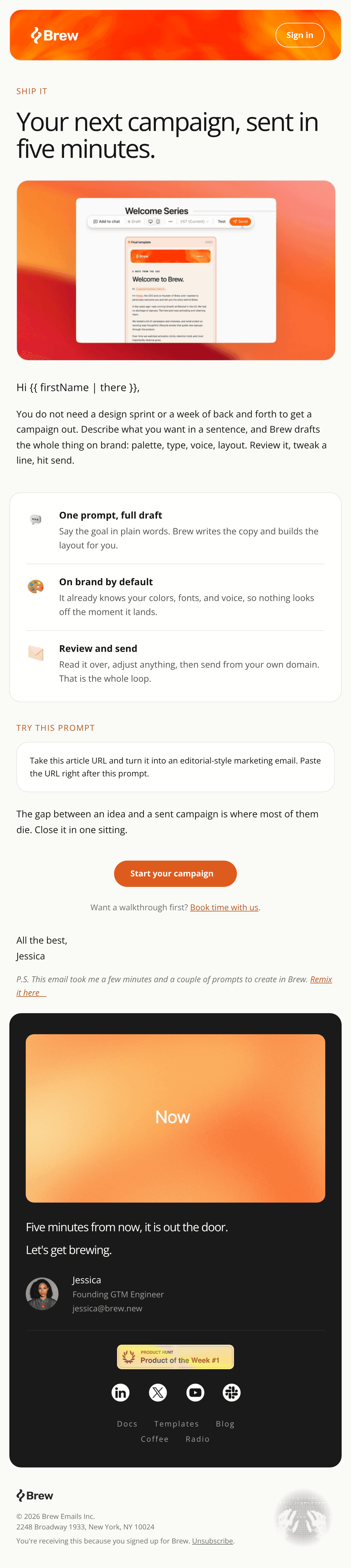 Your next campaign, start to send, in 5 minutes email design