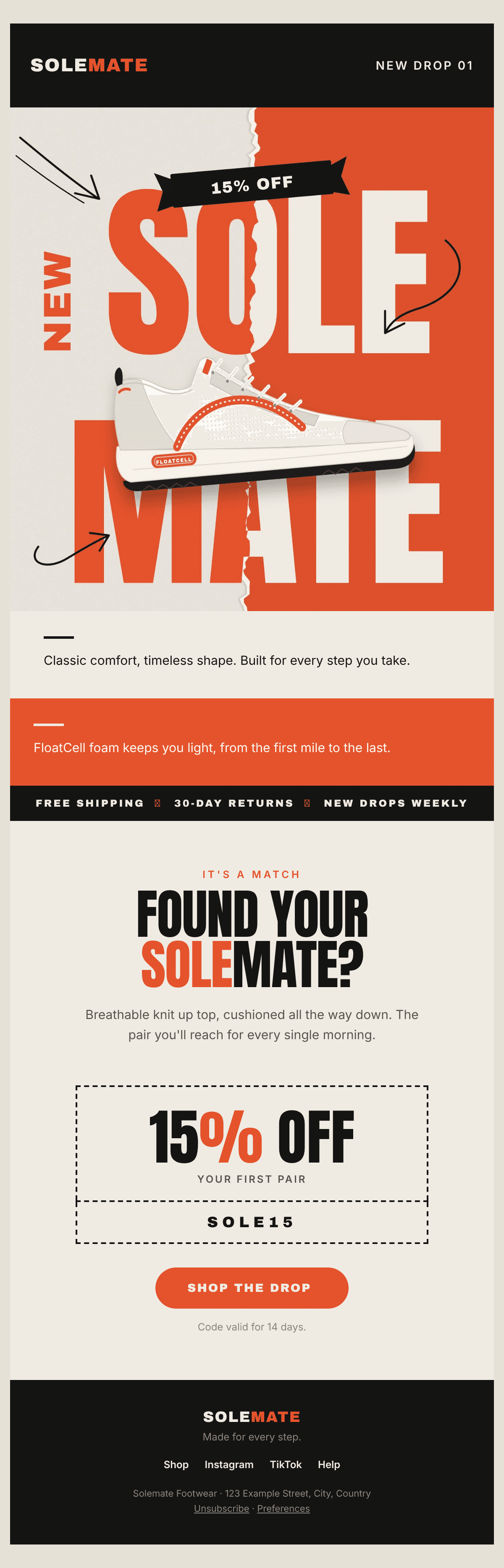 Solemate — New Drop Launch email design