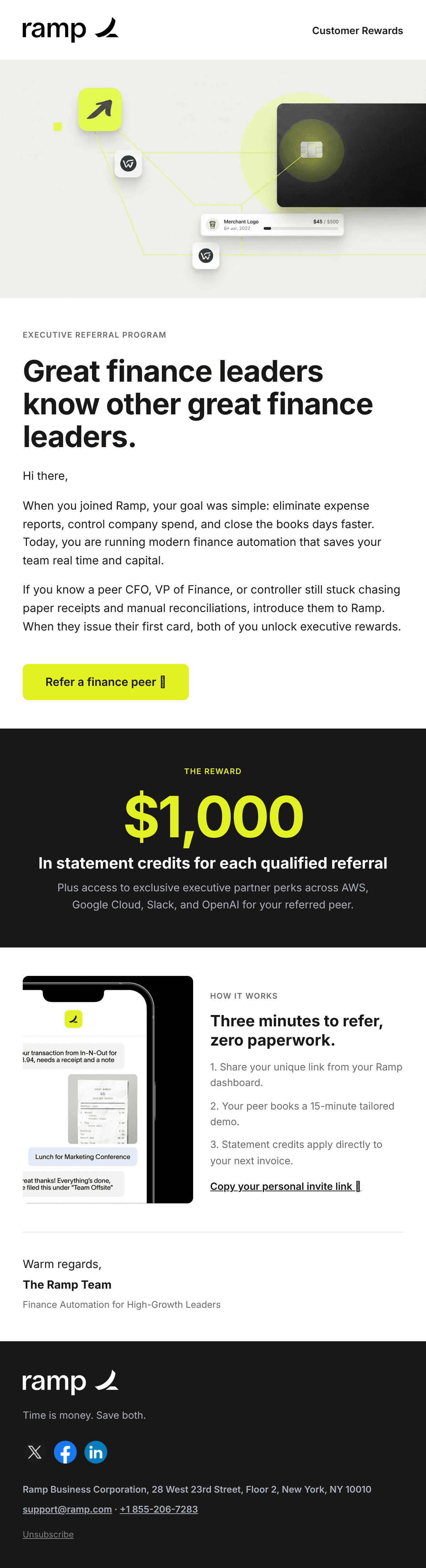 Refer a Finance Team e-posta tasarımı