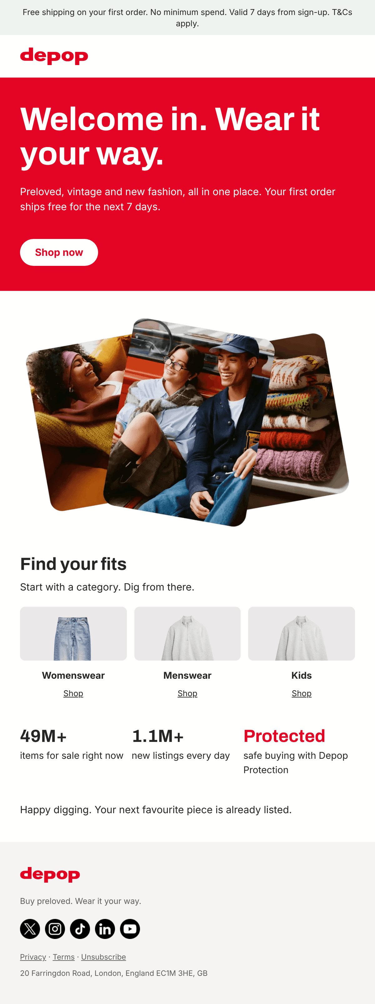 Diseño del email “Buy Preloved Welcome”