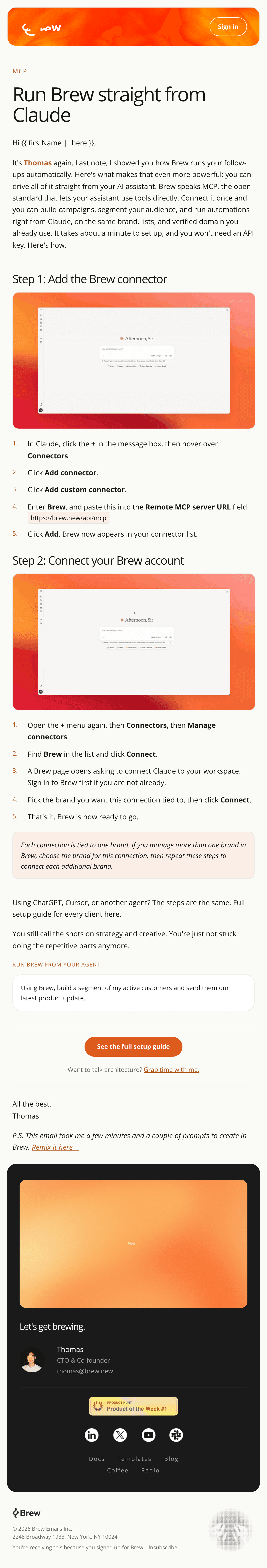 Run Brew from your AI assistant email design