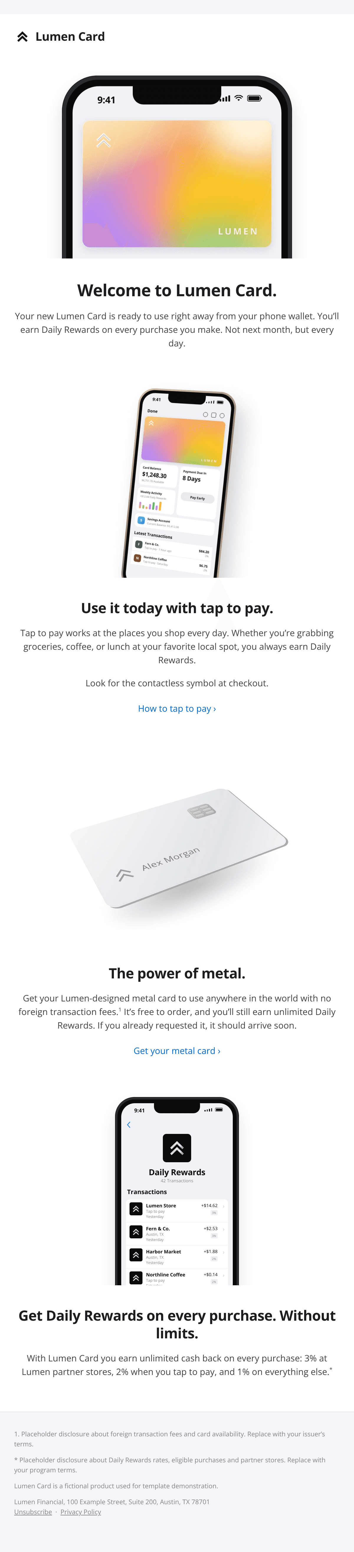 Welcome to Lumen Card email design