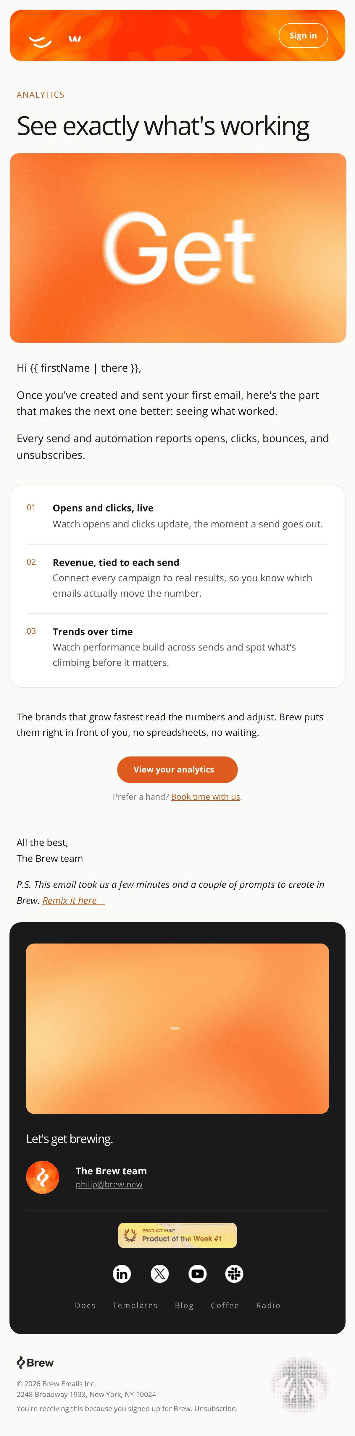 WELCOME SERIES STEP 9 — ANALYTICS email design