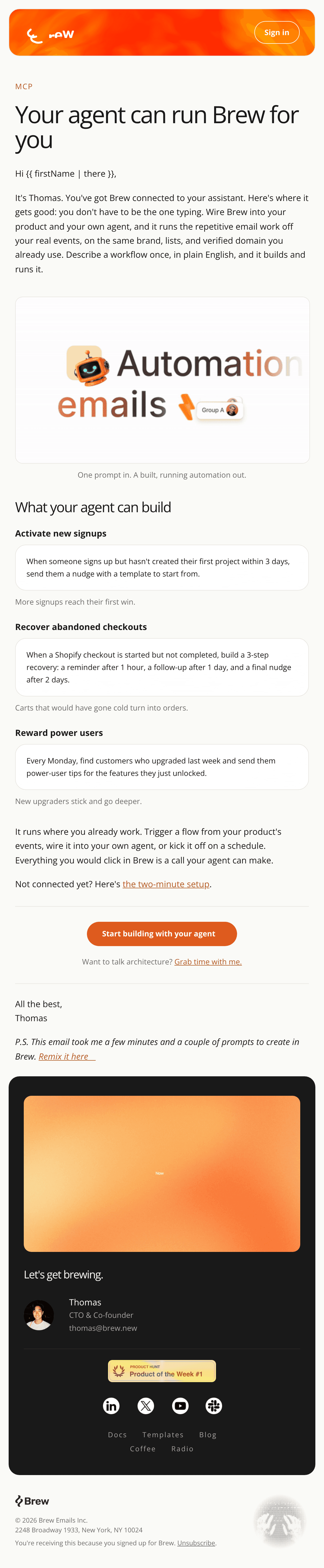 ดีไซน์อีเมล Run Brew from your codebase (or Claude)
