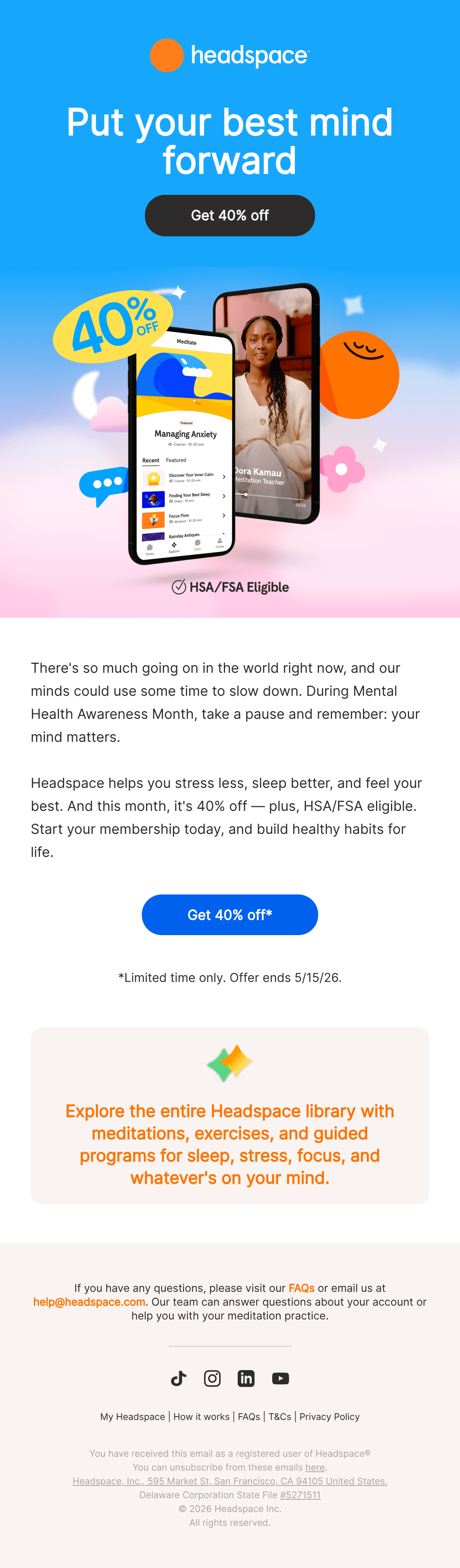 Diseño del email “Give yourself a break this month”