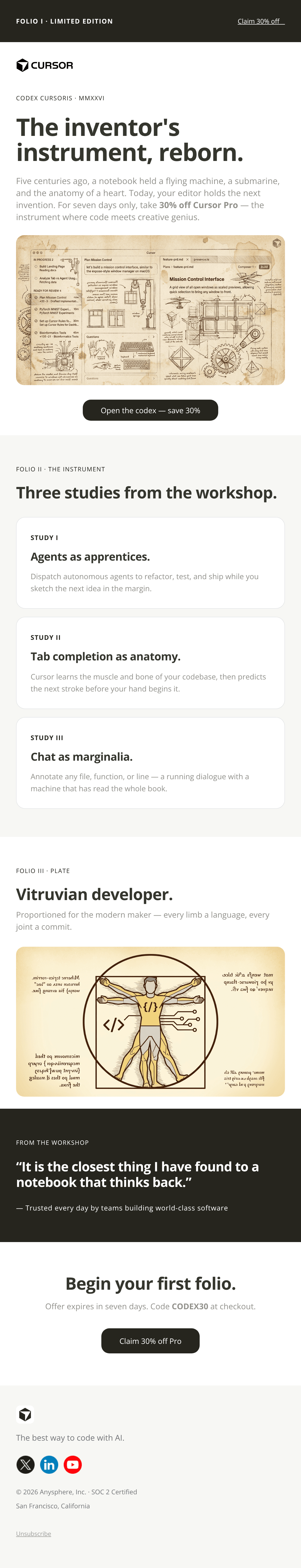 Diseño del email “Da Vinci Codex”