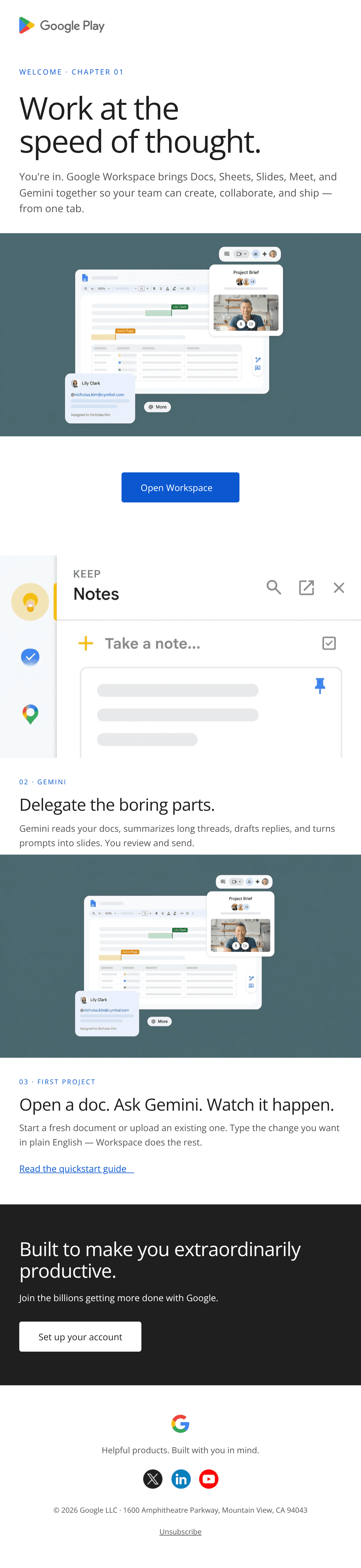 Google Welcome email design