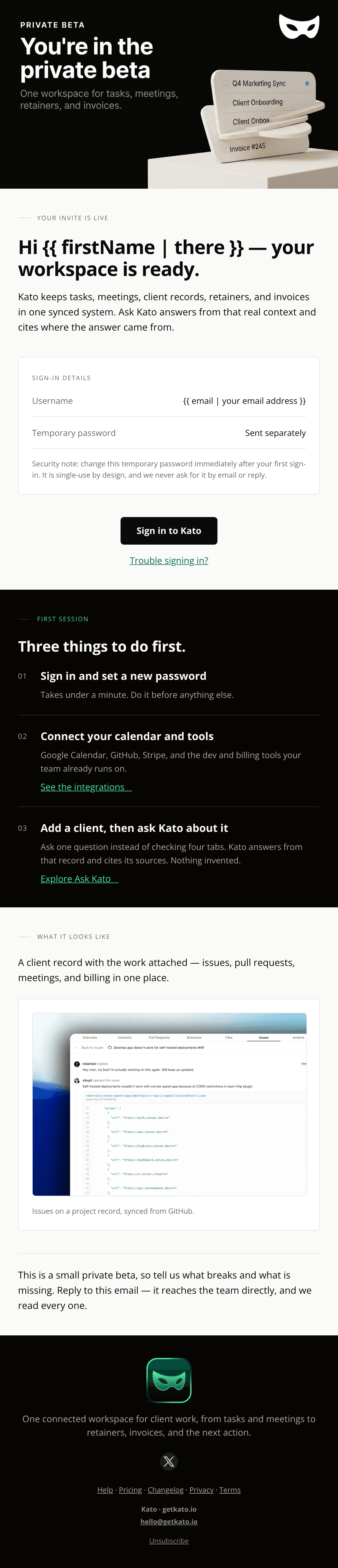 Diseño del email “Beta Invite Credentials”