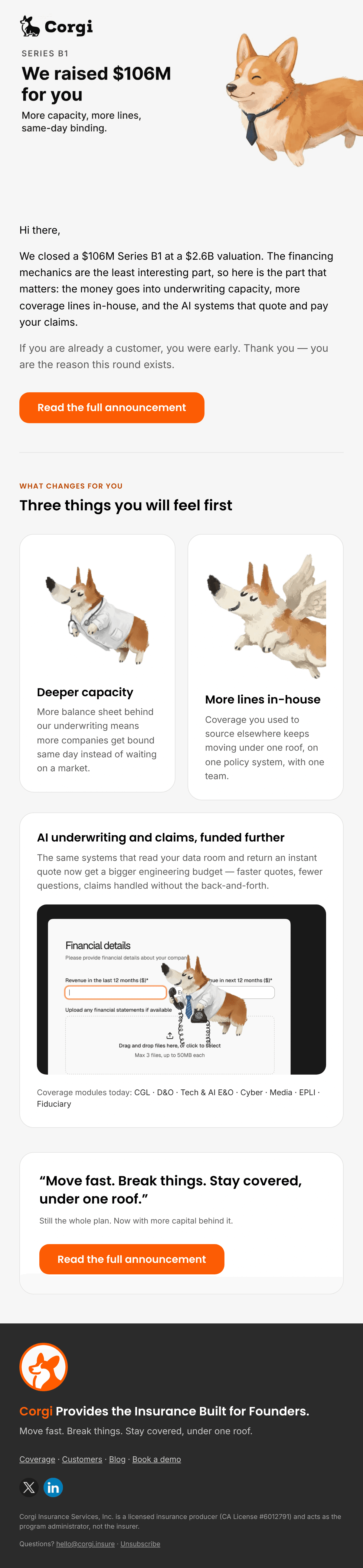 Series B1 Milestone email design