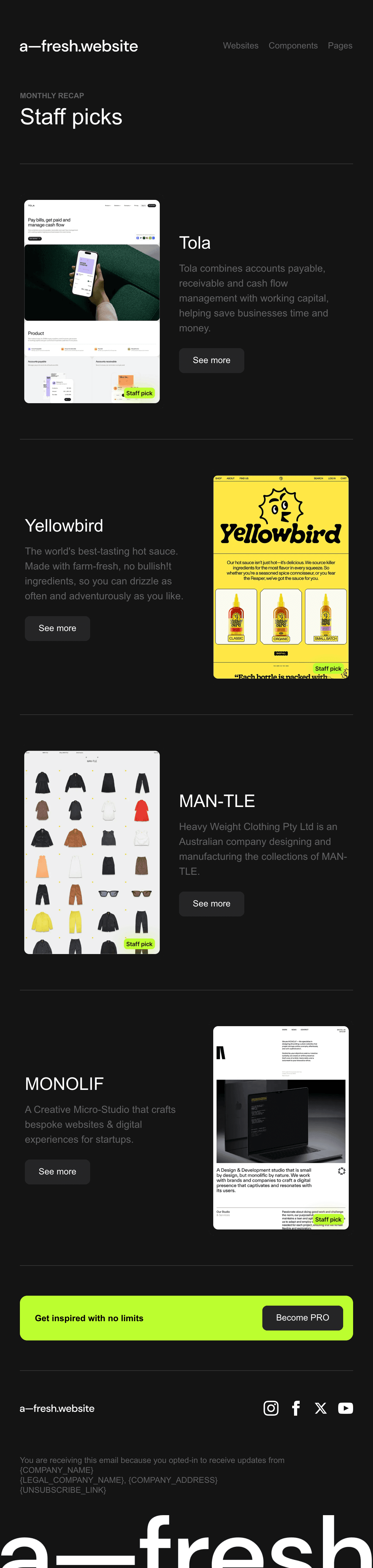Staff Picks & Monthly Recap email design