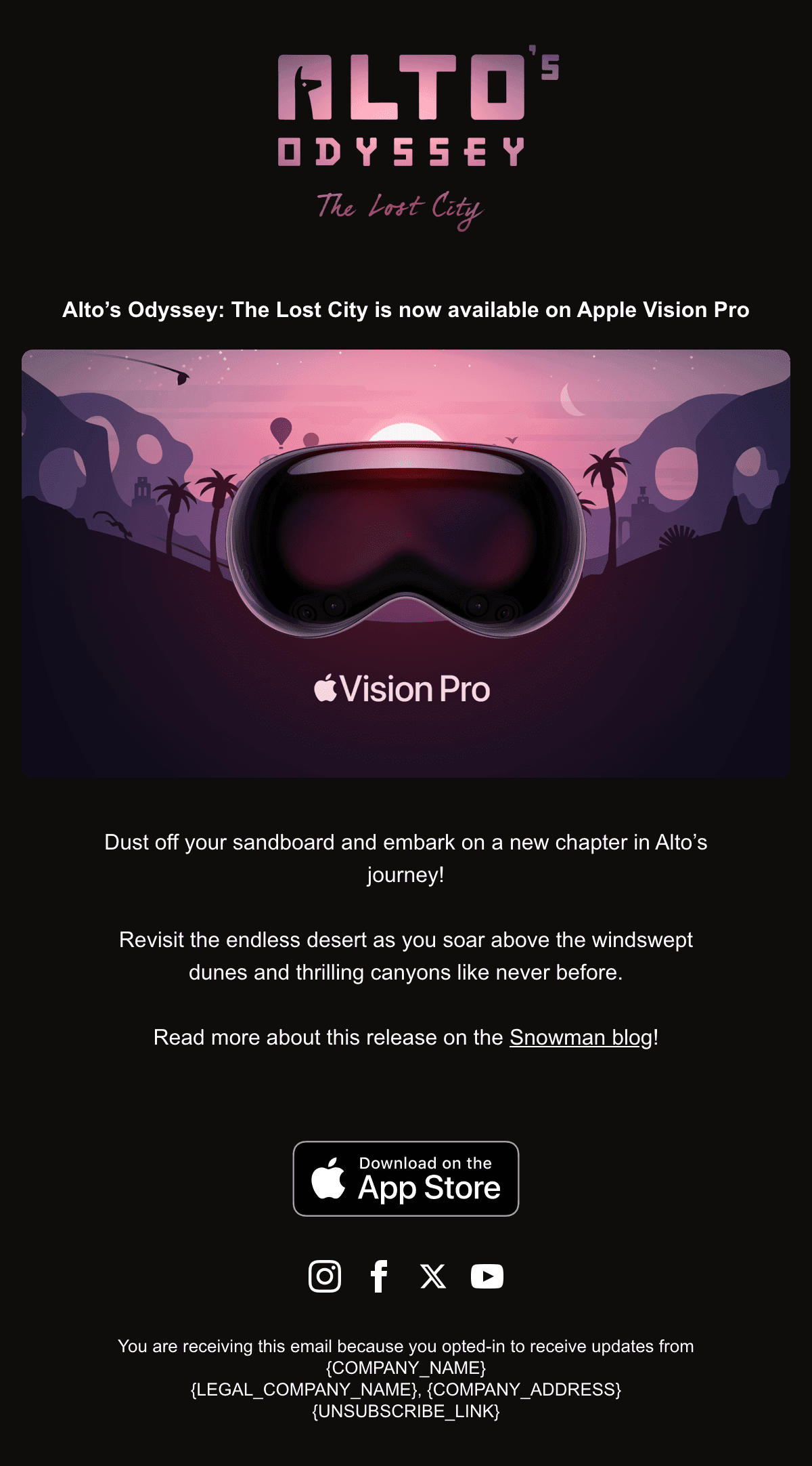 The Lost City on Apple Vision Pro 이메일 디자인
