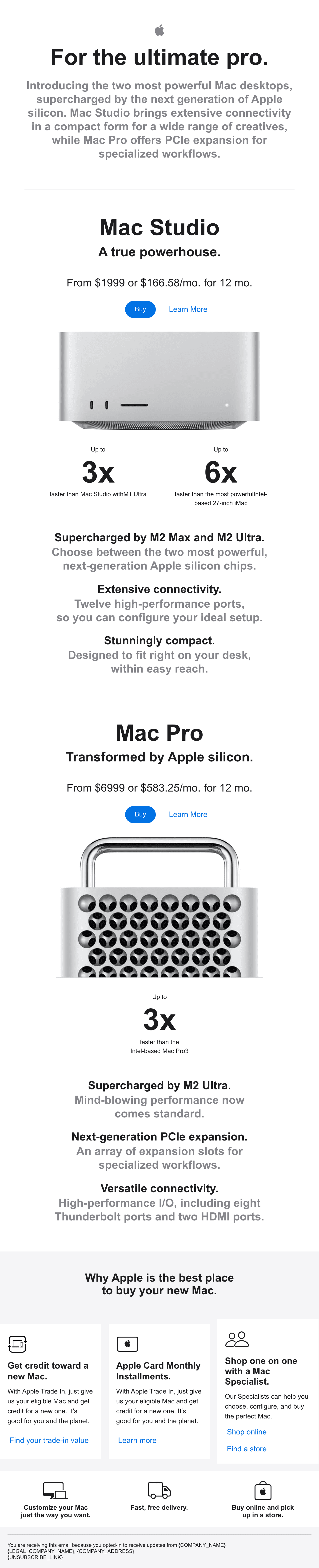Mac Studio — For the Ultimate Pro 이메일 디자인