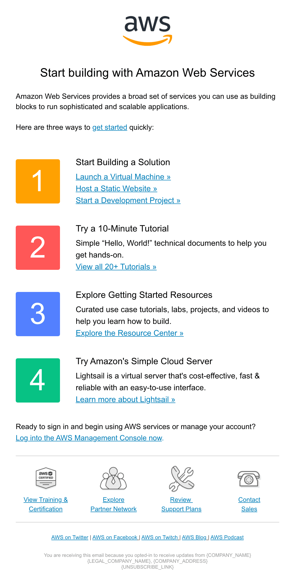 Start Building with AWS email design