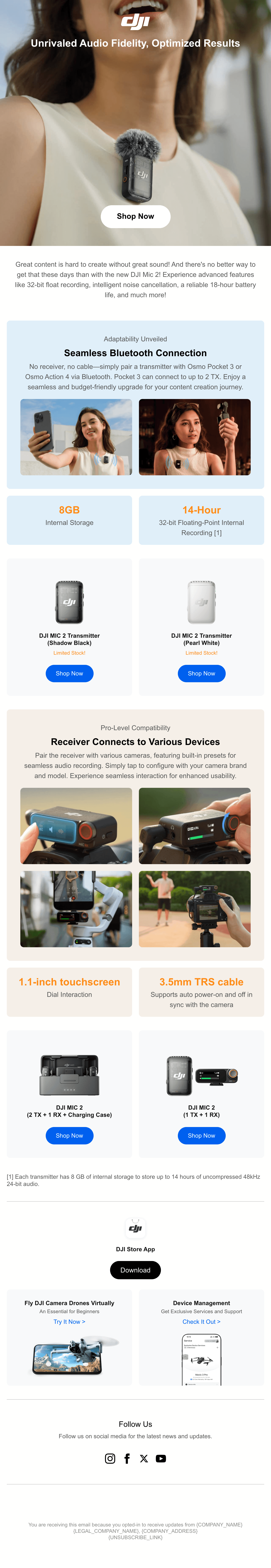 DJI Mic 2 — Unrivaled Audio Fidelity 이메일 디자인