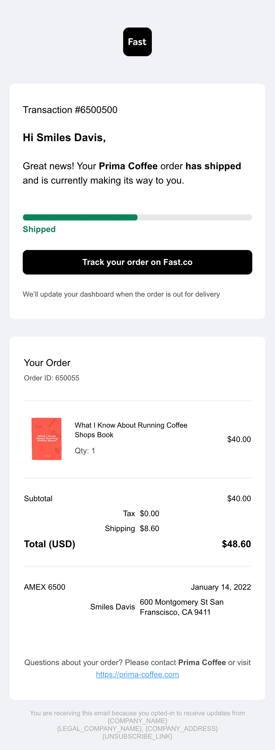 Mejldesign: Your Order Has Shipped
