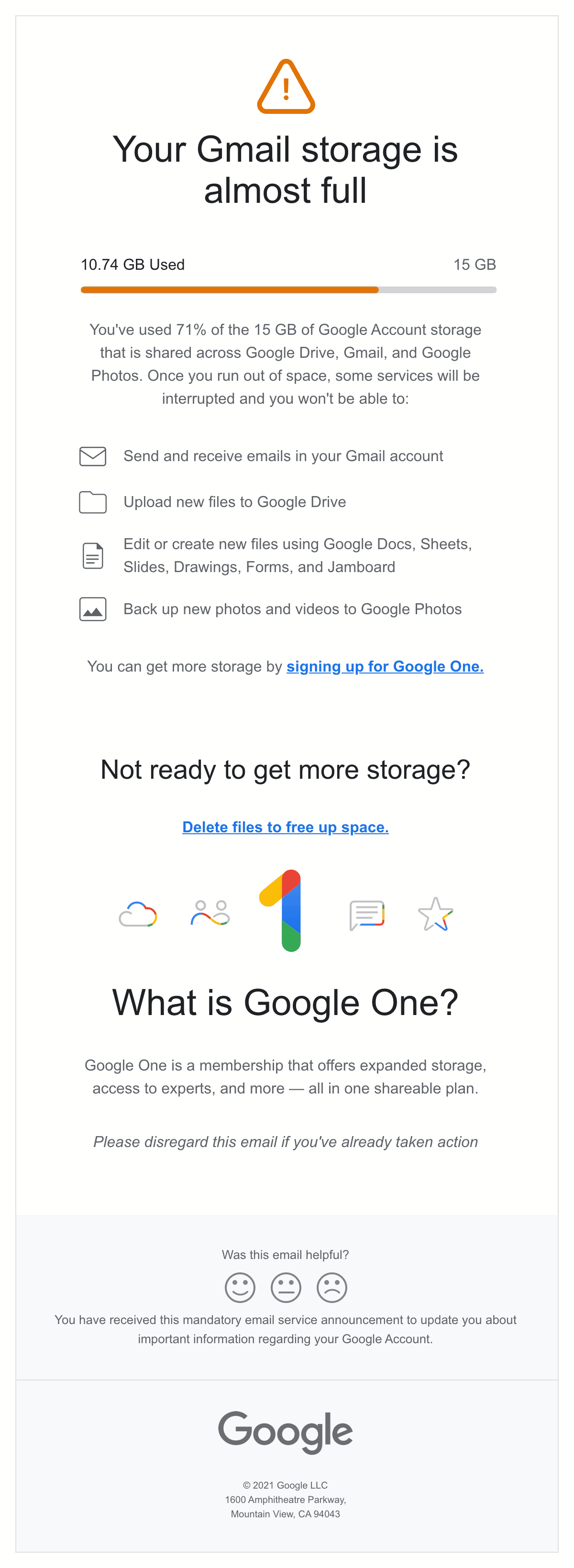 Your Storage Is Almost Full email design