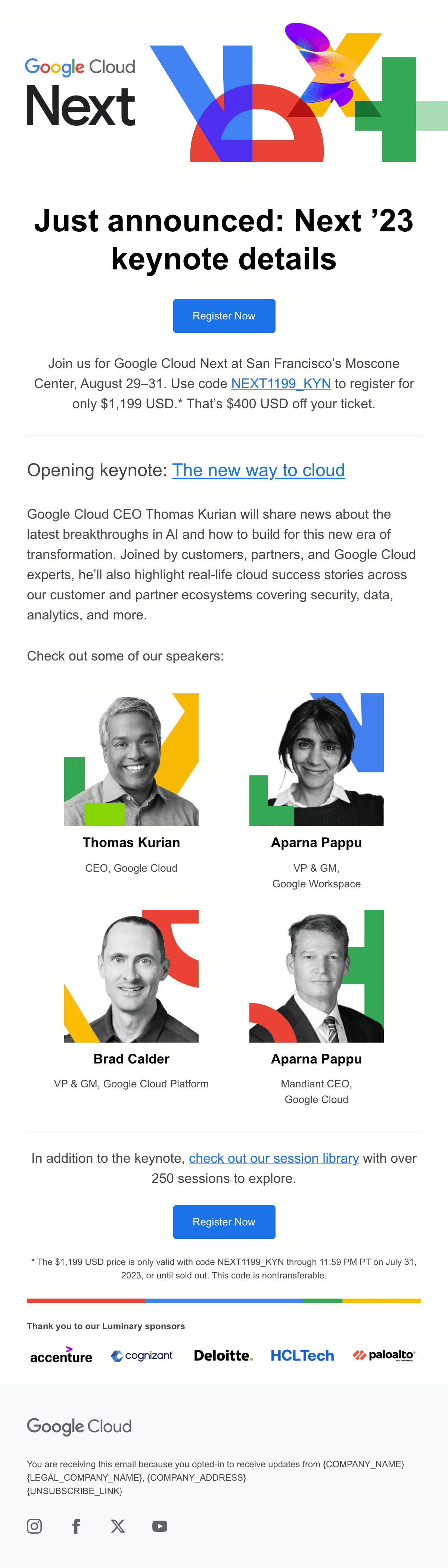 ดีไซน์อีเมล Google Cloud Next '23 — Register