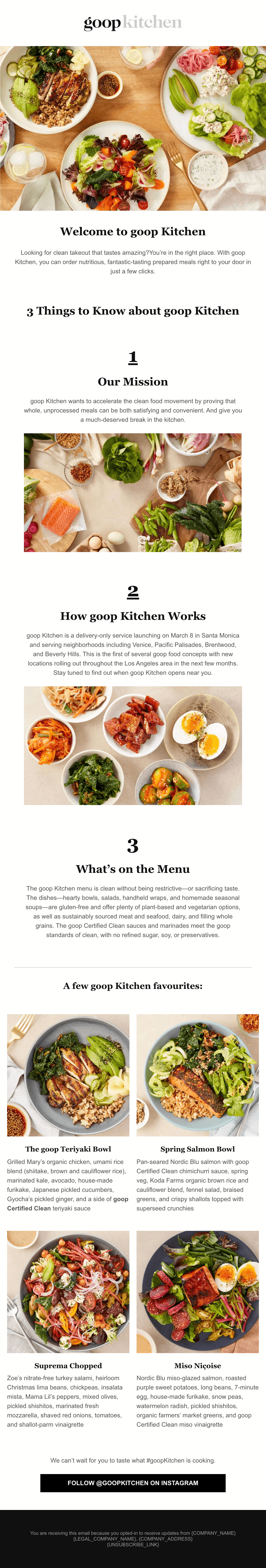 Diseño del email “Welcome to goop Kitchen”