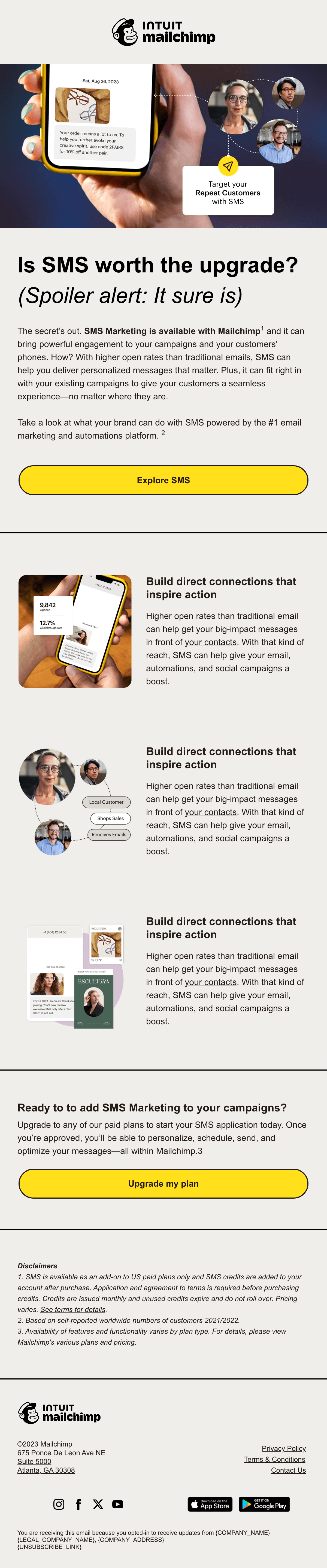 Diseño del email “Is SMS Worth the Upgrade?”