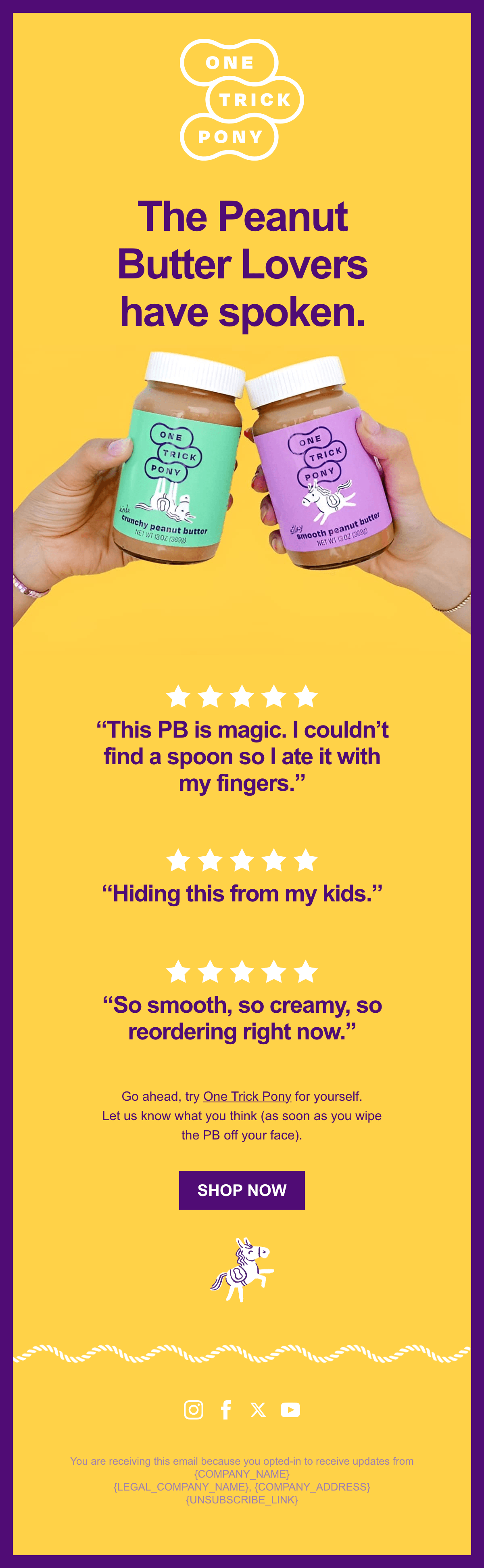 Diseño del email “The Peanut Butter Lovers Have Spoken”