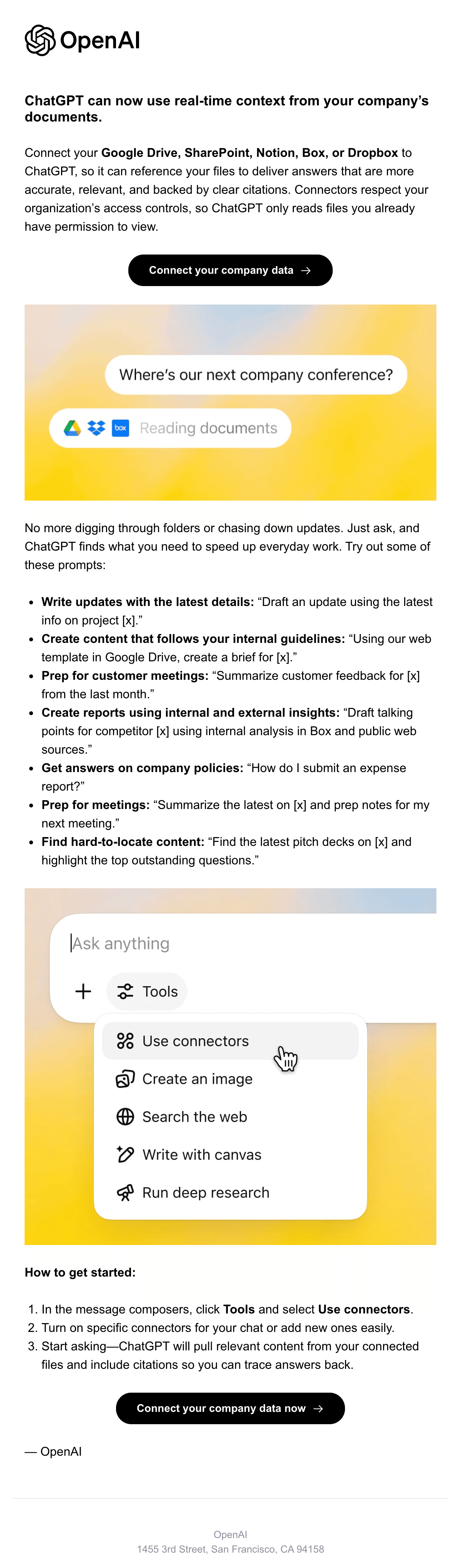 ดีไซน์อีเมล ChatGPT Connects to Your Company Docs