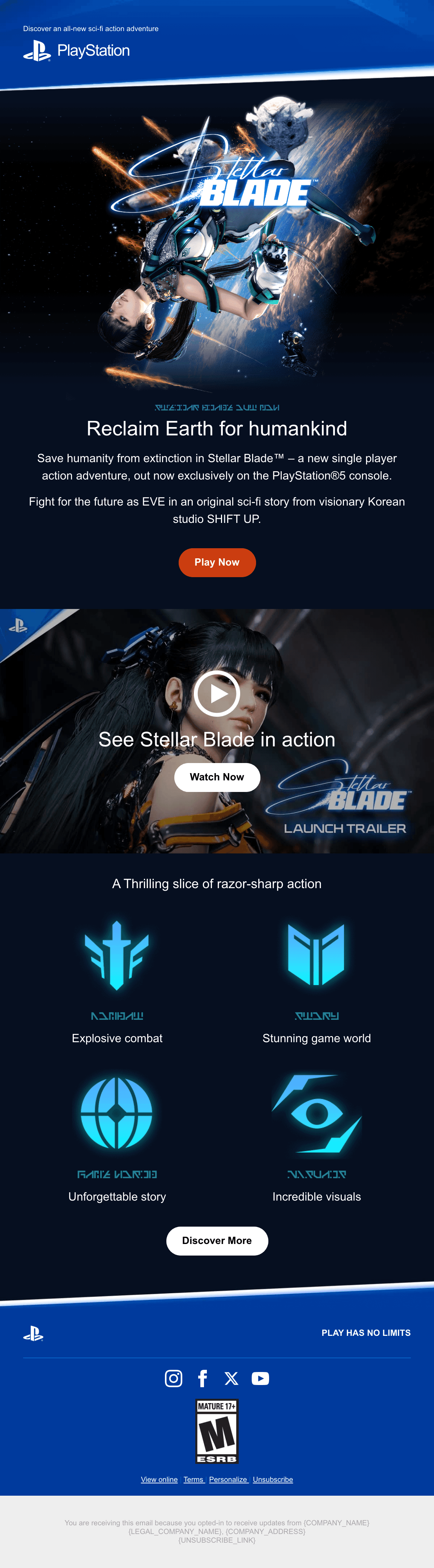 Stellar Blade — Out Now 이메일 디자인