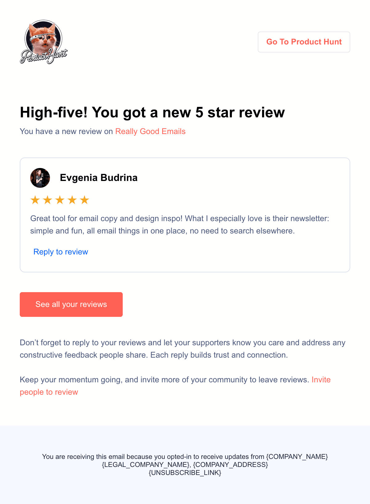 You Got a 5-Star Review email design