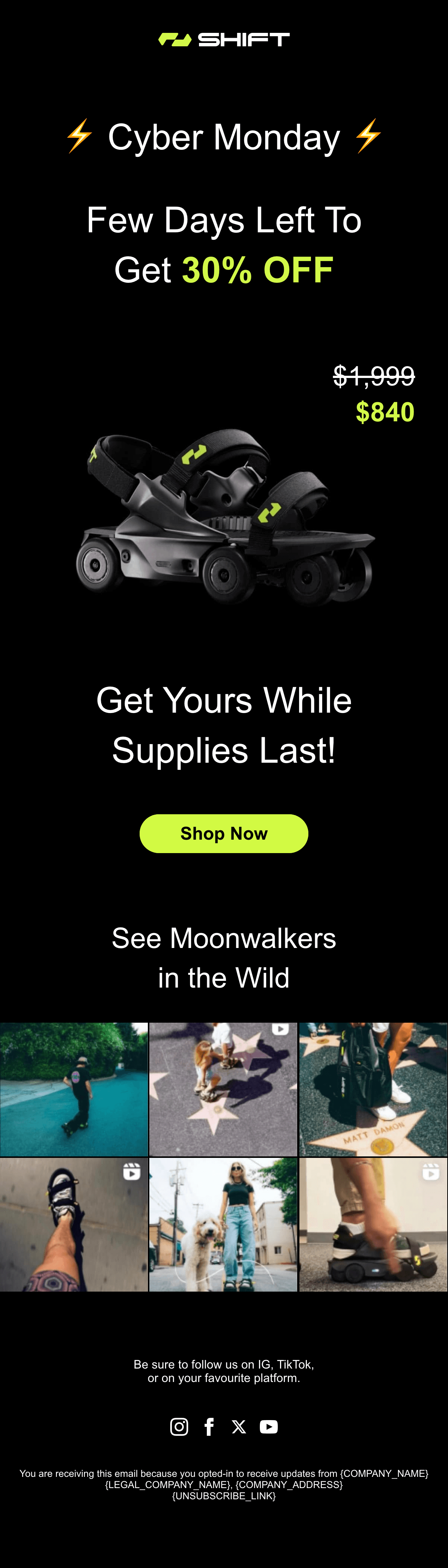 ดีไซน์อีเมล Cyber Monday — 30% Off Moonwalkers