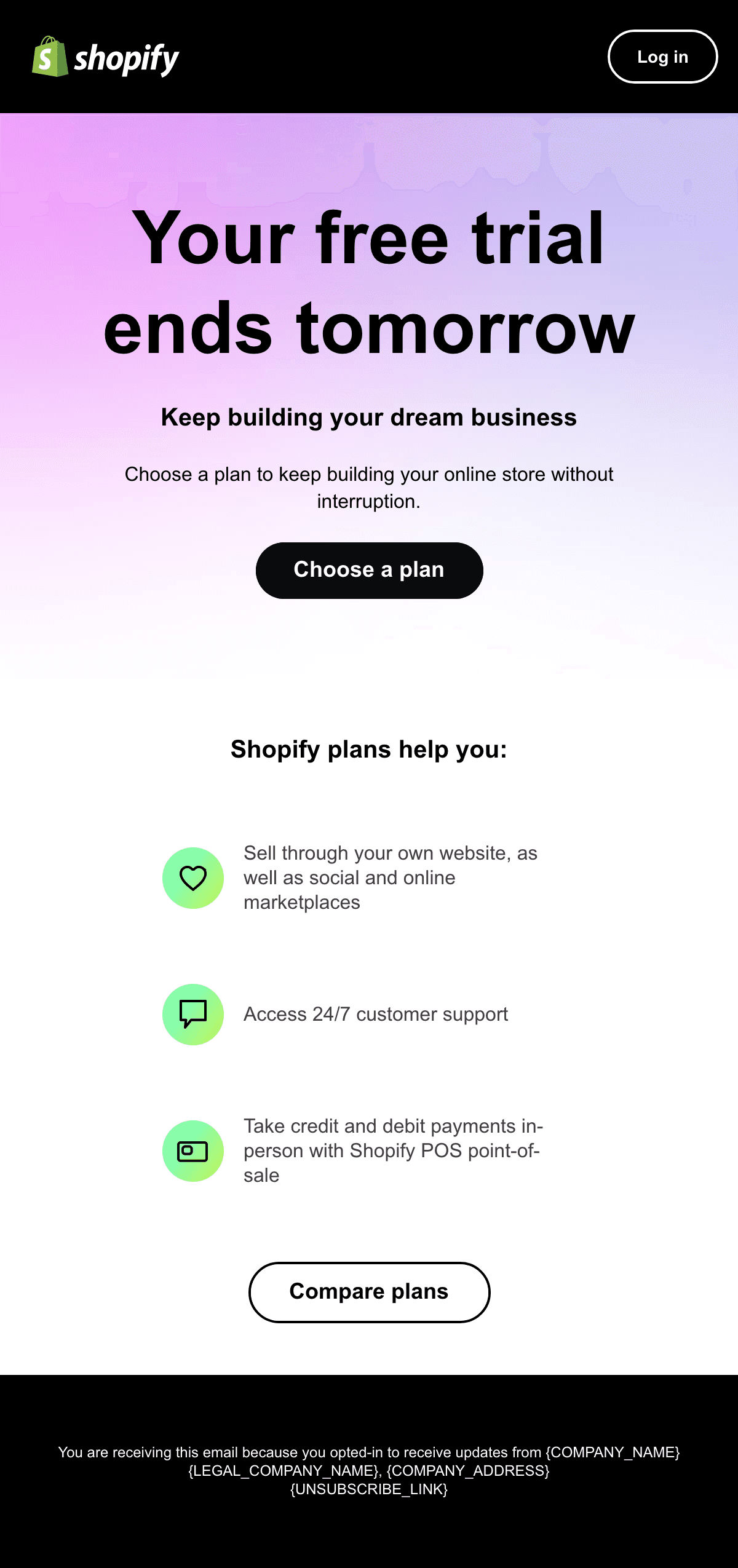 ดีไซน์อีเมล Your Free Trial Ends Tomorrow