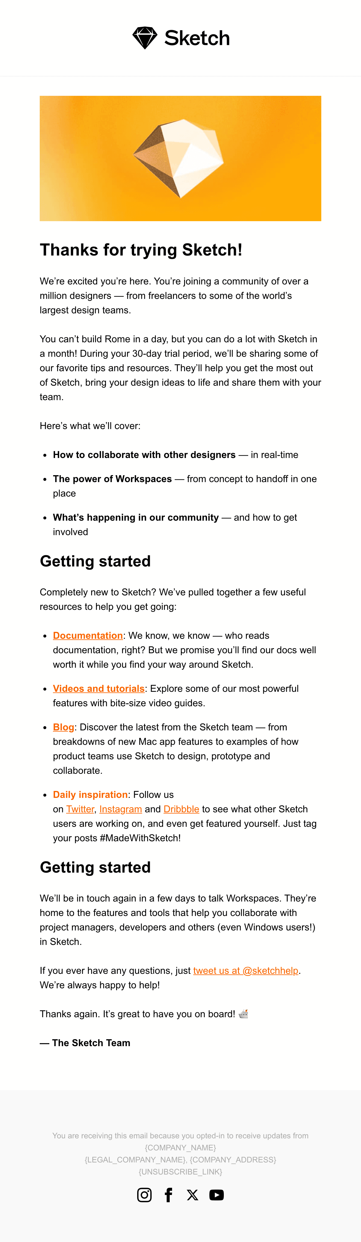 Thanks for Trying Sketch email design