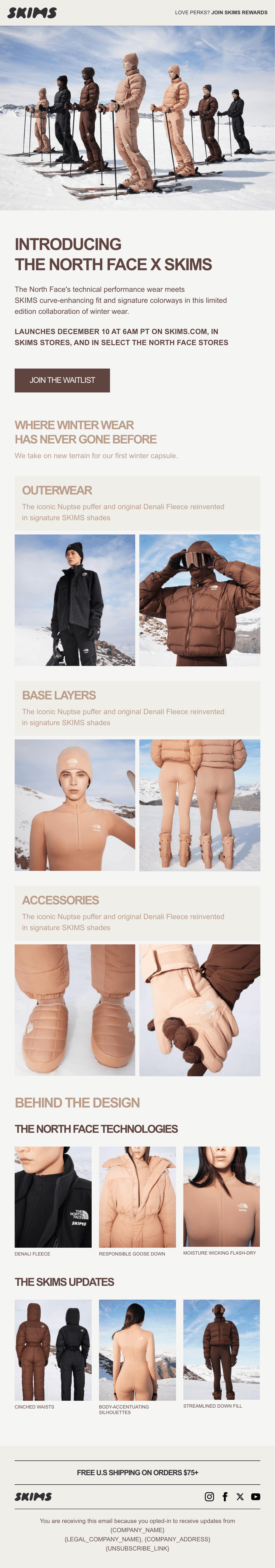 The North Face × SKIMS email design