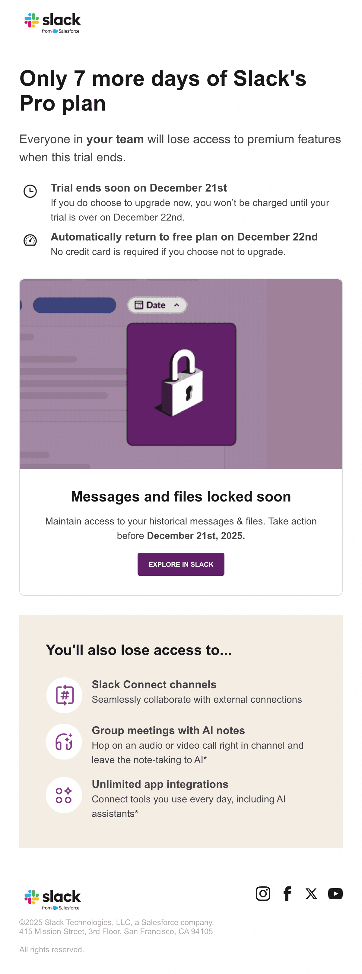 7 More Days of Slack's Pro Plan email design