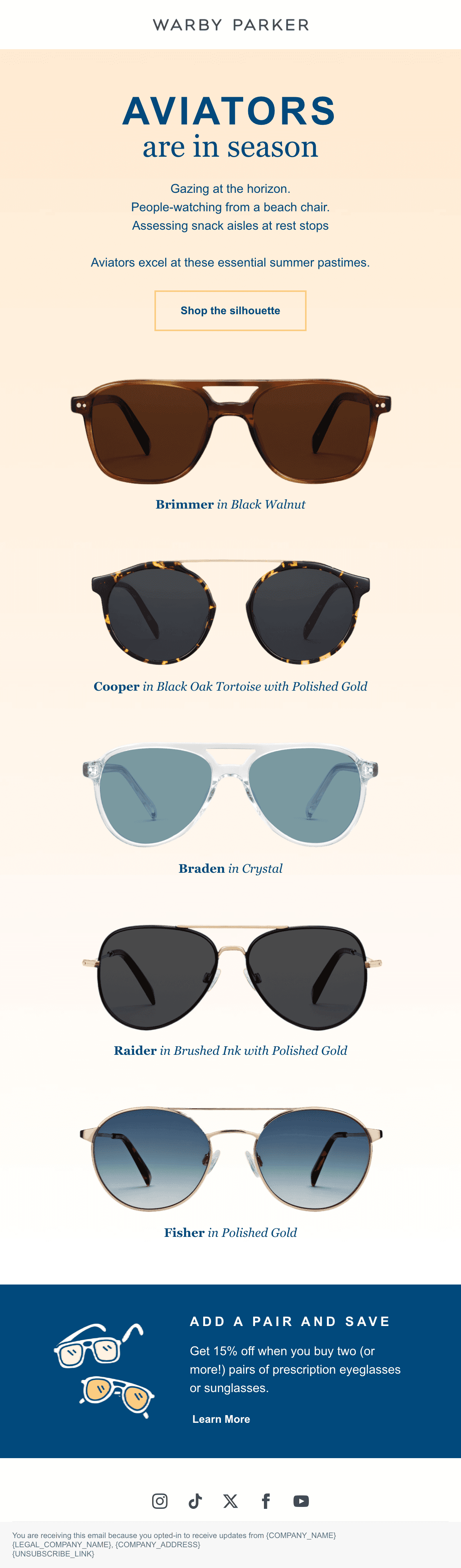 Aviators Are in Season email design