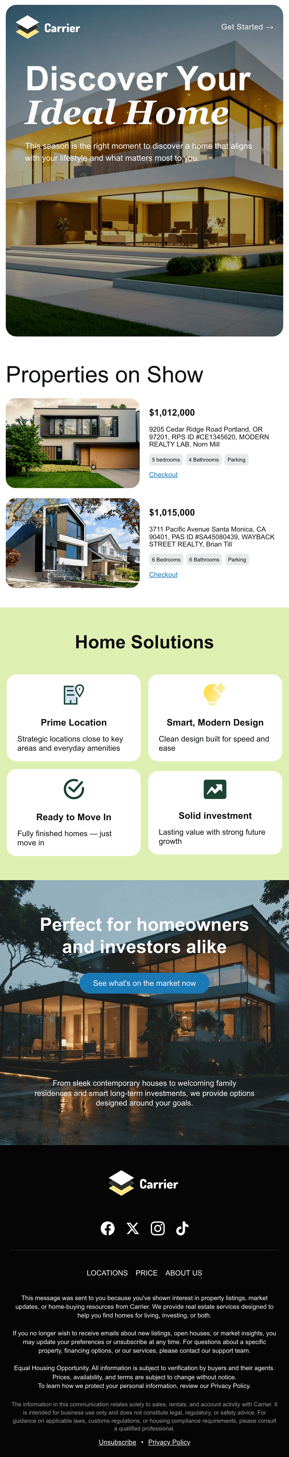 Home Sales email design