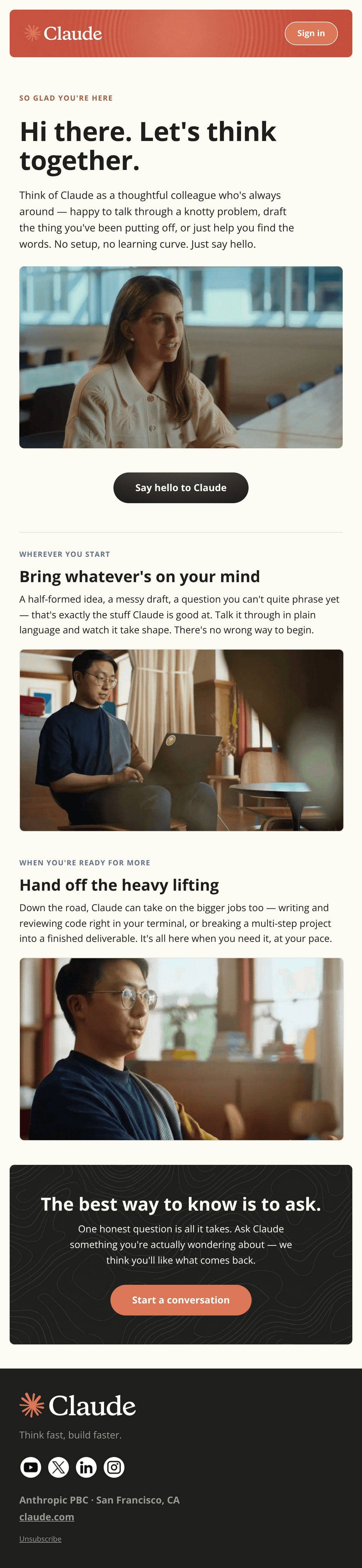 Warm Welcome email design