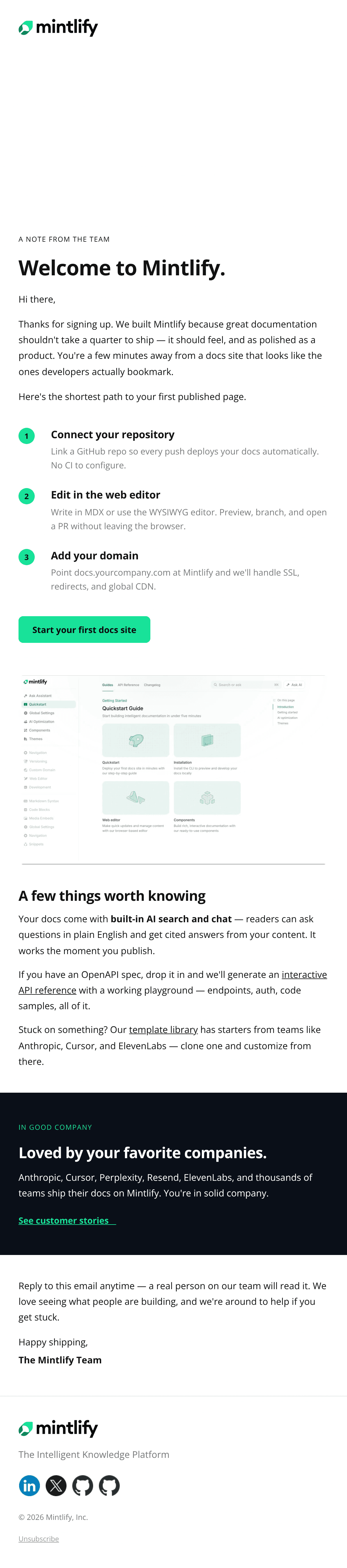 Editorial Welcome email design