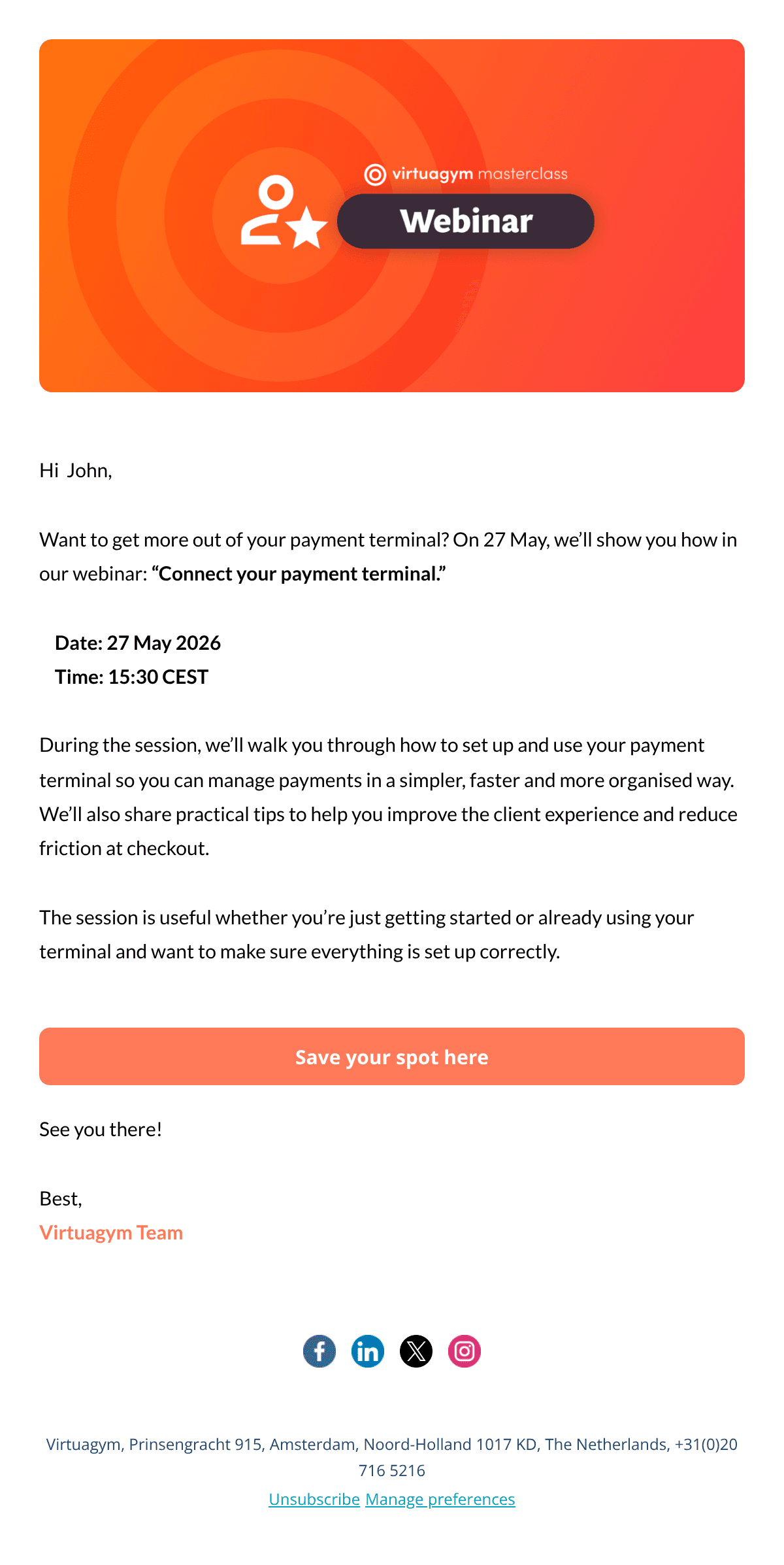 Webinar: Payment terminals connected with Virtuagym email design