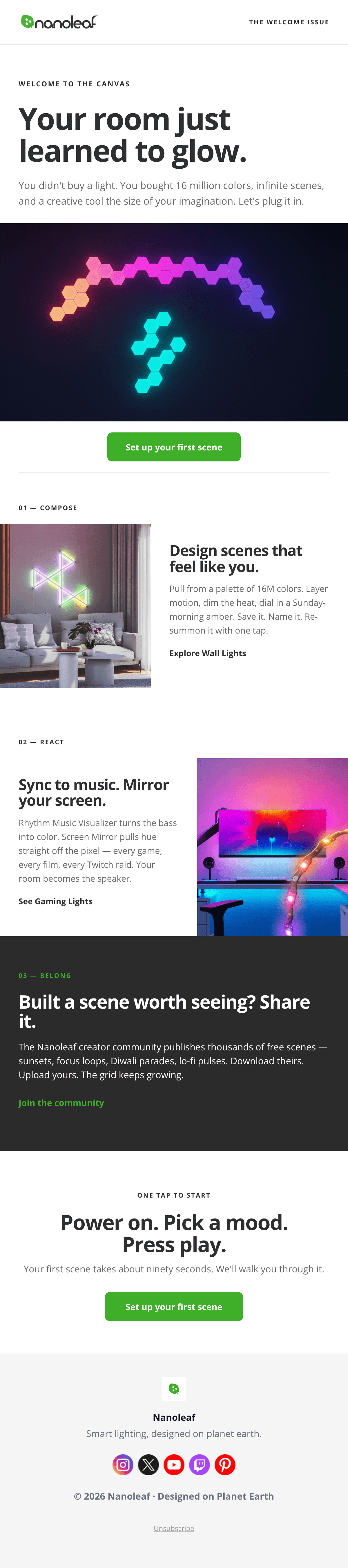 Nanoleaf Welcome email design