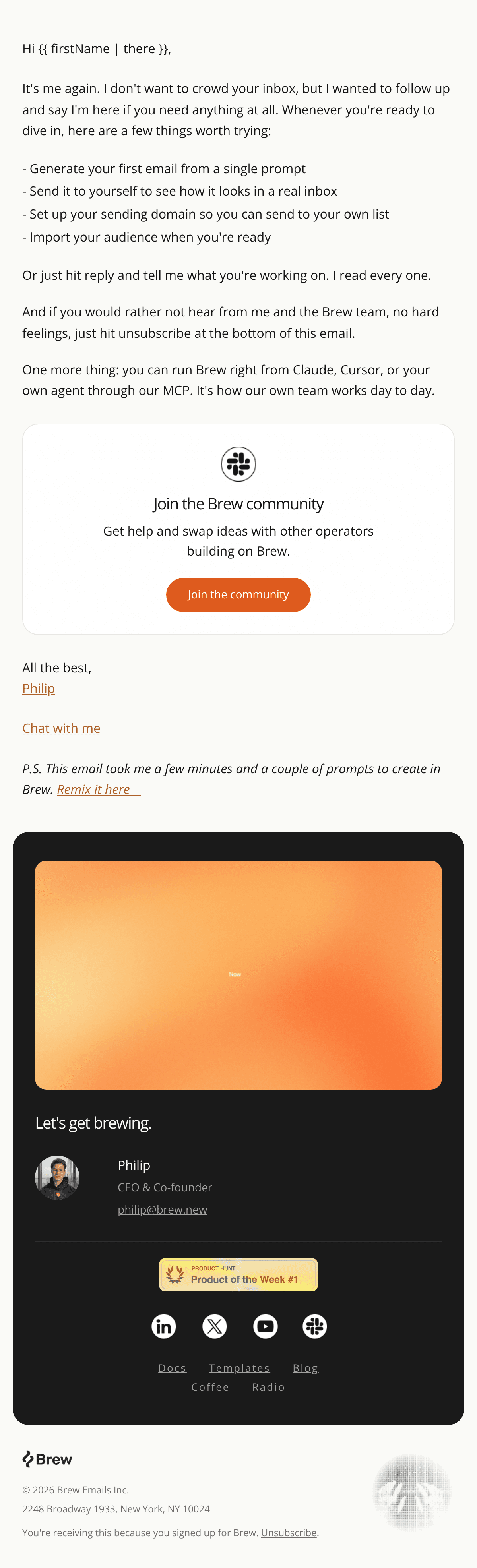 Create a SHORT, PERSONAL, mostly PLAIN-TEXT email email design