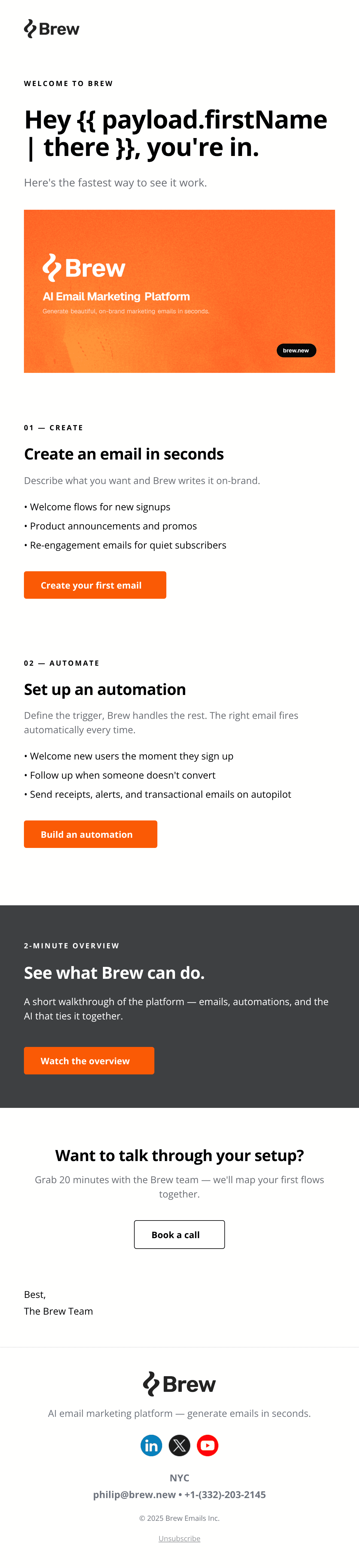 Welcome Step 1 email design