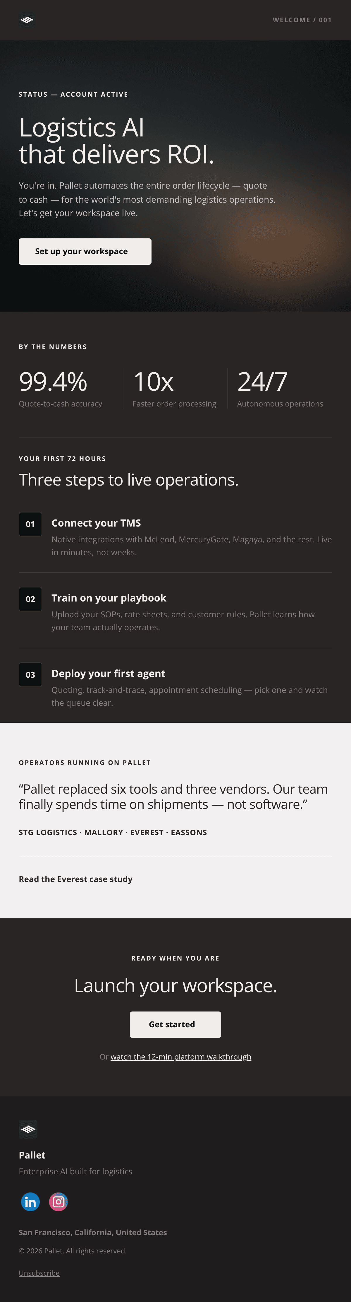 ดีไซน์อีเมล Pallet Welcome