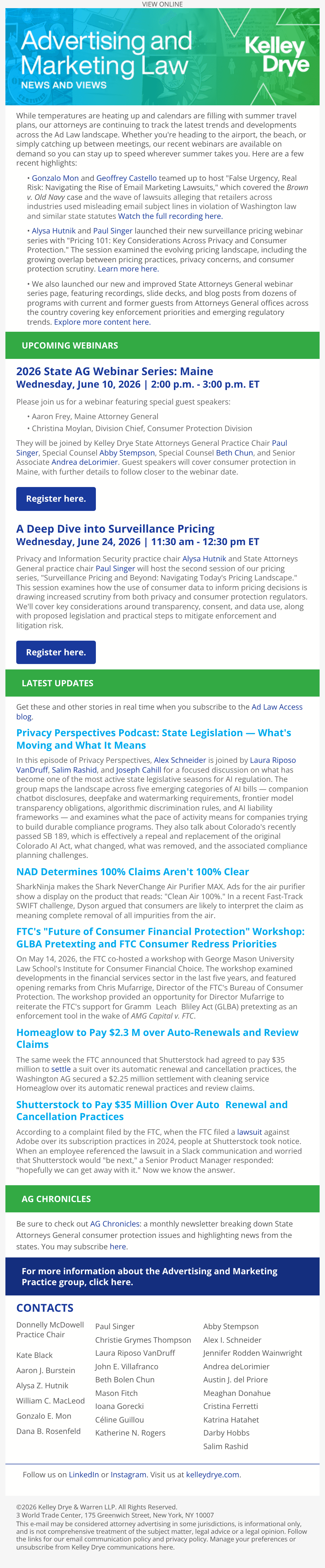 Ad Law News and Views: April 2026 email design
