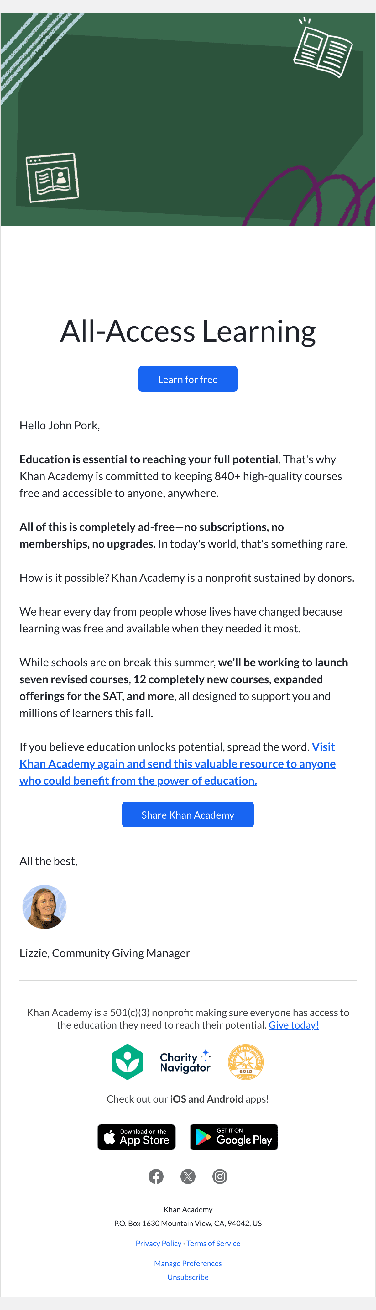 How Khan Academy gives you more email design